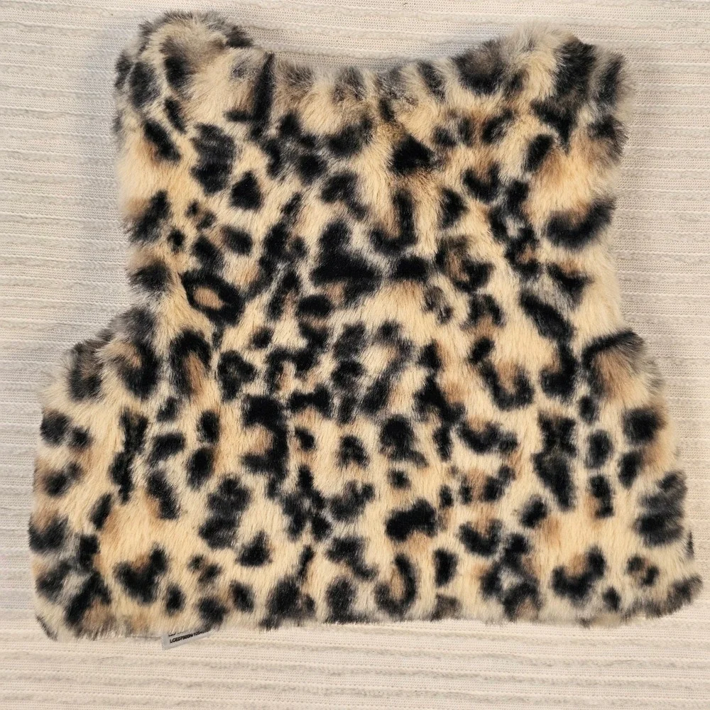 Baby Leopard Print Faux Fur Vest 3M Animal Print Sleeveless Jacket Brown Black